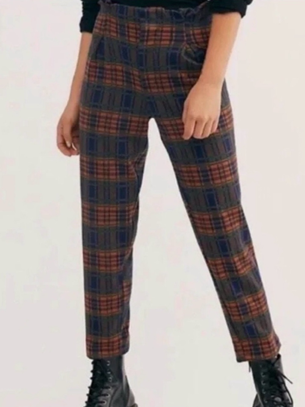 Free People Pants Women's Brecan high Rise Pleated Plaid Ankle Crop
